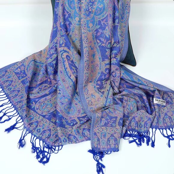 Unbranded Accessories - Bright Blue Festival Scarves & Shawls for Women Paisley Pashmina Bohemian Scarf